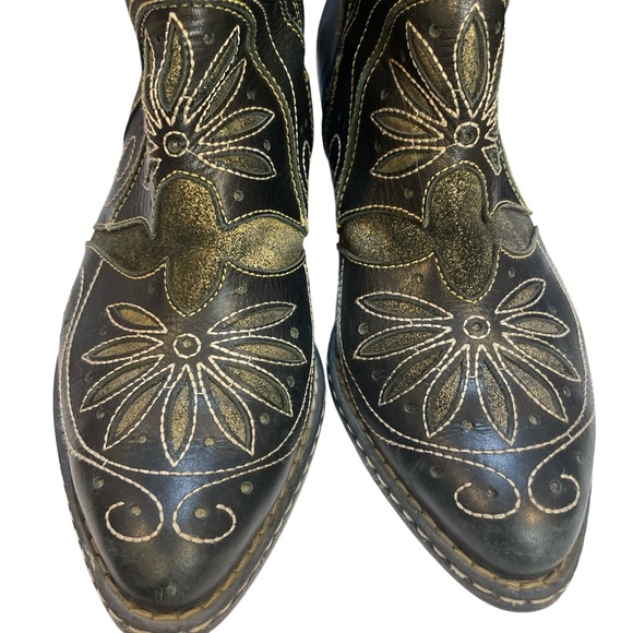 Pikolinos Black and Gold Embroidered Ankle Boots Size 8.5 - Picture 2 of 11